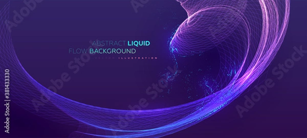 Fototapeta Glowing particles liquid dynamic flow background. Trendy fluid cover design. Eps10 vector illustration