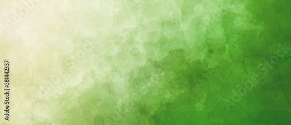 Fototapeta Green watercolor background with white hazy sky with gradient painted texture and grunge in abstract design, Christmas green backgrounds or paper banner