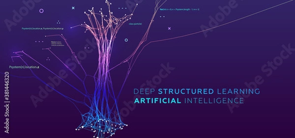 Fototapeta Quantum computing, deep learning artificial intelligence, signal cryptography infographic vector illustrations. Big data algorithms visualization for business, science presentations, posters, covers
