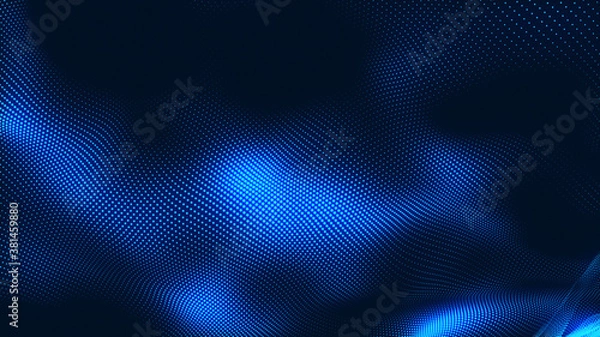 Fototapeta Dot white blue wave light screen gradient texture background. Abstract  technology big data digital background. 3d rendering.