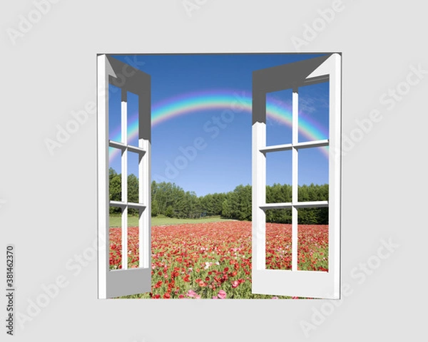 Fototapeta 窓からファーム富田と虹