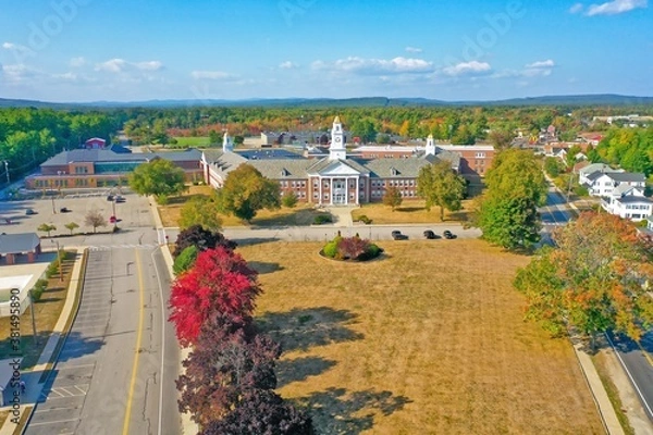 Fototapeta Aerial Drone Photography Of Downtown Rochester, NH (New Hampshire) During The Fall