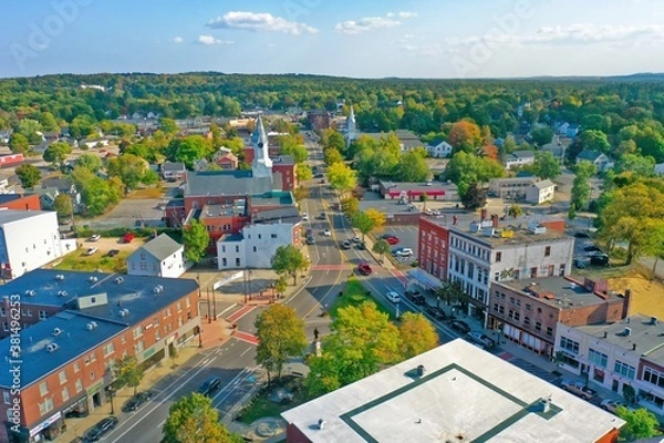 Fototapeta Aerial Drone Photography Of Downtown Rochester, NH (New Hampshire) During The Fall
