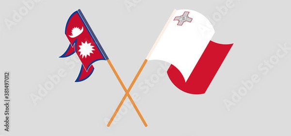 Obraz Crossed and waving flags of Nepal and Malta