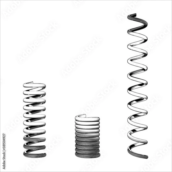 Fototapeta Engraving drawing compression spring isolated on white BG