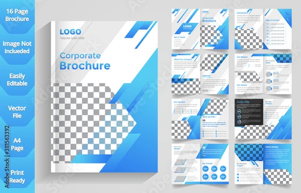 Fototapeta Corporate Company Profile Design and 16 Pages Brochure Layout Design with Multiple Shapes and Colors. 