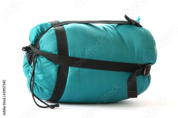 Obraz Packed sleeping-bag on white background