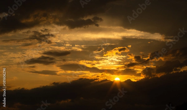 Fototapeta colorful dramatic sky with cloud at sunset