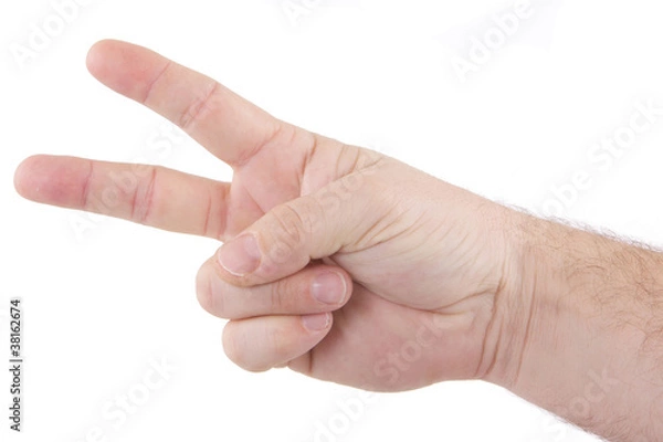 Obraz main avec deux doigts levés du v de victoire