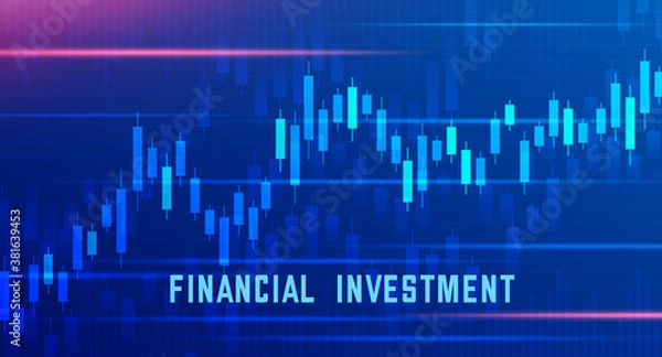Fototapeta Financial Investment Collage With Data Graphs And Text, Blue Background