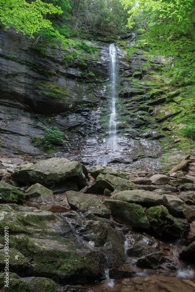 Fototapeta Small moss covered waterfall in Tennessee during mid summer.