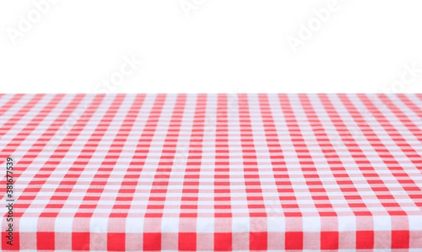 Obraz red and white checkered tablecloth on white background.