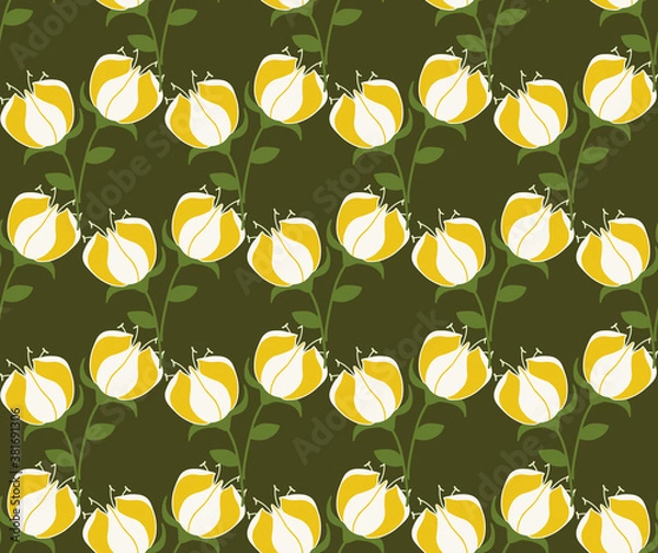 Obraz Vector seamless pattern with flowers in a green background.