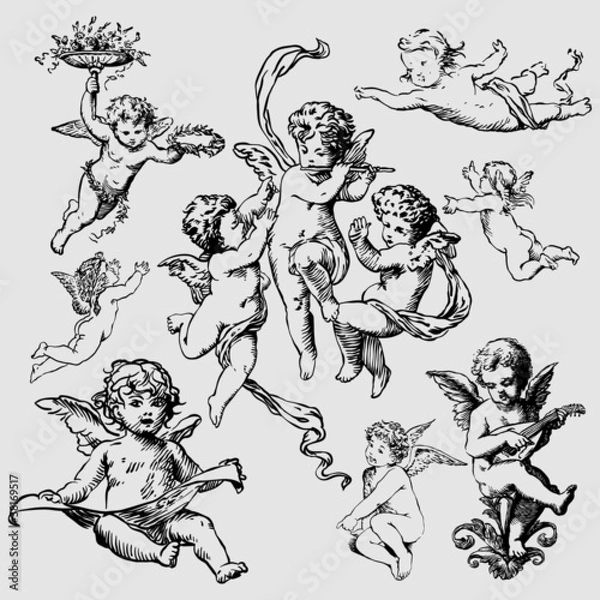 Obraz zestaw różnych aniołów lub amorków