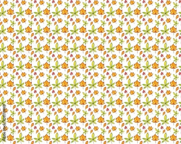 Fototapeta Seamless pattern with colorful autumn leaves. Watercolor illustration.