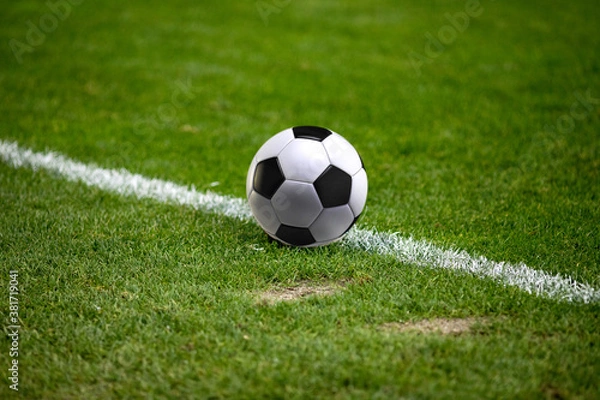 Fototapeta banner of soccer game players fighting for football