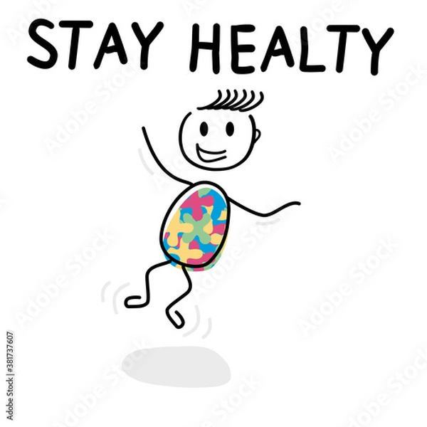 Fototapeta Stay healthy, bleib gesund Strichmännchen. Handgezeichnete Grafik für verschiedene Anwendungen. Verwendbar für Plakate, Schule, Präsentationen oder Karten.
