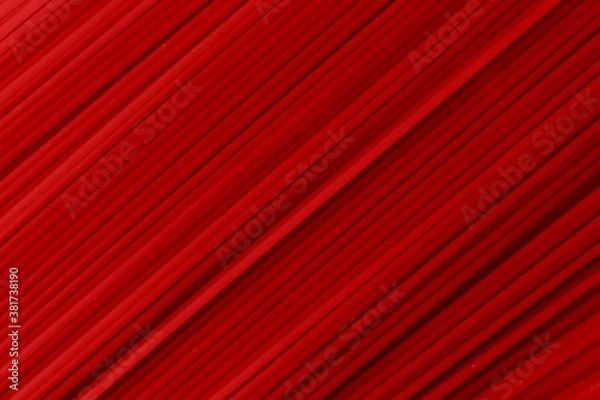 Fototapeta bright abstract background red stripes symmetrical wood texture.  Red abstract background, modern diagonal pattern, many shinny stripes