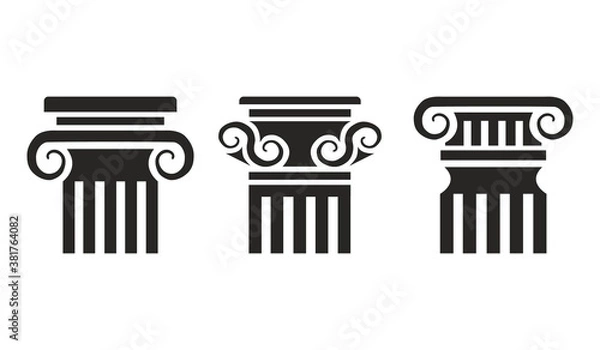 Obraz Ancient columns vector icon set. Vector black column icons set on white background.