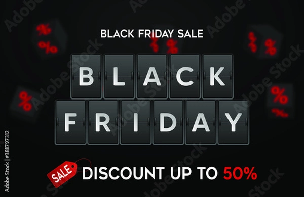 Fototapeta Black Friday super sale limited offer, red and black abstract banner layout in flat Free design Vector template with dark black background.