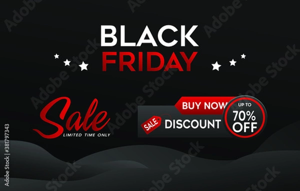Fototapeta Black Friday super sale limited offer, red and black abstract banner layout in flat Free design Vector template with dark black background.