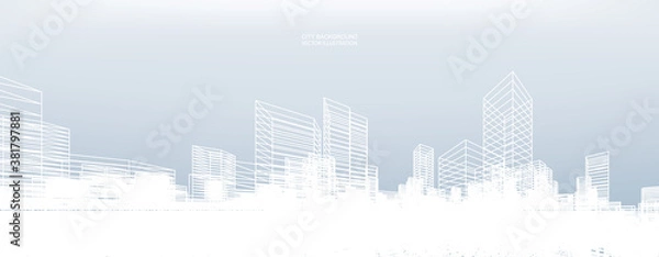Obraz Abstract wireframe city background. Perspective 3D render of building wireframe. Vector.