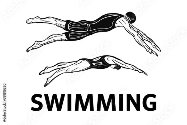 Fototapeta Design Of The Swimming Club Logo. Design of the swimmer s badge.vector illustration in a minimalistic style with the inscription swimming. Suitable for banners and posters of sporting events.