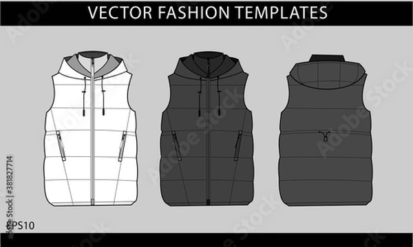 Obraz sleeveless jacket isolated.  vest fashion illustration. winter jacket front and back view