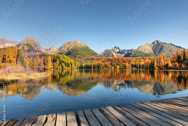 Fototapeta Panorama of High Tatras mountains - National park and Strbske pleso  (Strbske lake) mountain lake in Slovakia