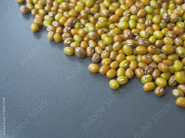 Obraz Mung bean, Green moong dal on black background.