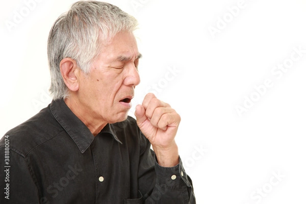 Fototapeta senior Japanese man coughing