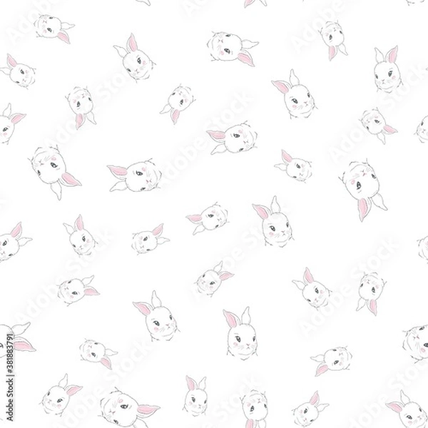 Fototapeta Hand Drawn Cute Bunny Pattern, print design rabbit background, children print textile design
