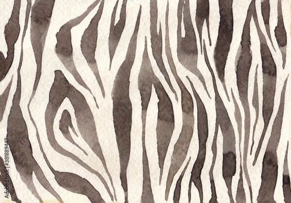 Fototapeta Watercolor abstract background of zebra skin imitation. Wildlife zebra texture. Animal skin pattern.