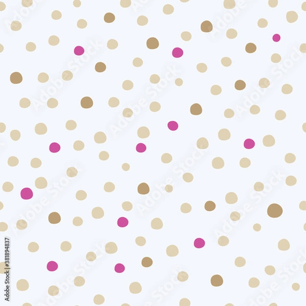 Fototapeta Vector cute small colorful polka dot seamless pattern on light blue background. Christmas snow. Great for fabric, textile, nursery decoration, wrapping paper, scrapbooking. Surface pattern design.