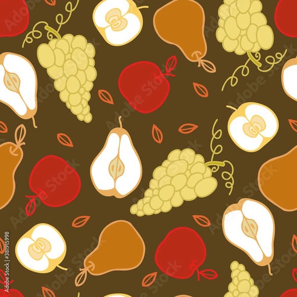 Fototapeta Vector autumn fruits repeat pattern background