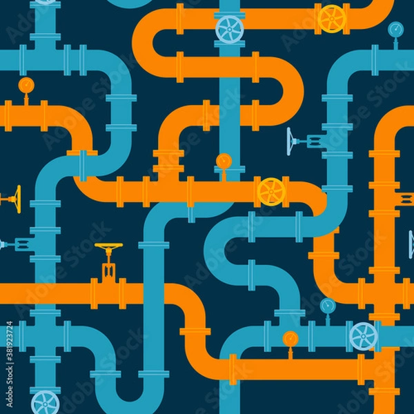 Fototapeta Intertwining pipelines vector seamless pattern in flat style.