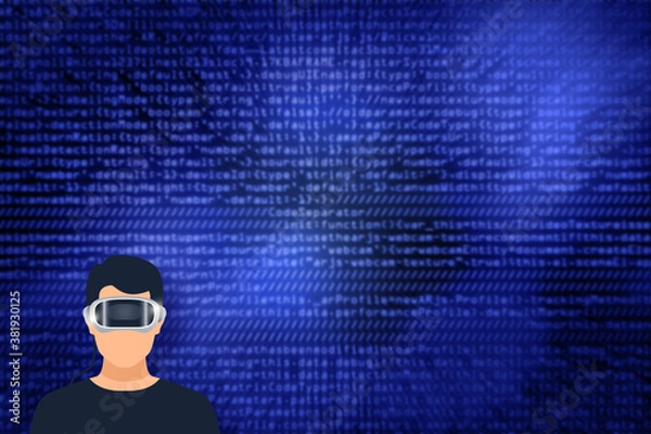 Fototapeta VR AR Concept. Looking through lens with code in the background.