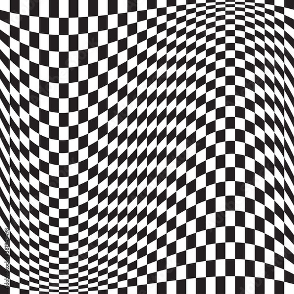 Fototapeta Wavy, waving version Checkered, chequered, chessboard surface with distortion, deformation effect. Distort, deform squares background, pattern.