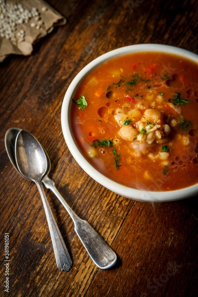 Fototapeta Healthy Farro Vegetable Soup