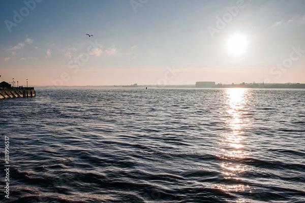 Fototapeta Liverpool, UK. Beautiful colorful long exposure shot of river Mersey from Albert Dock with smooth reflections of night lights from the other side of a shore. 