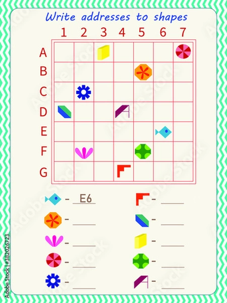 Fototapeta Logic game for children. Arrange addresses of shapes
