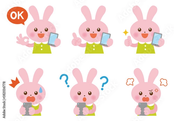 Fototapeta ウサギとスマホ　イラストセット