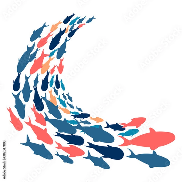 Obraz school of colorful tropical fish. fish silhouettes. modern abstract design for background, packaging, paper, cover, fabric, card, print for clothes