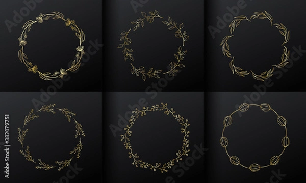 Fototapeta Golden circle flower frame for monogram logo design. Gradient gold flower border.