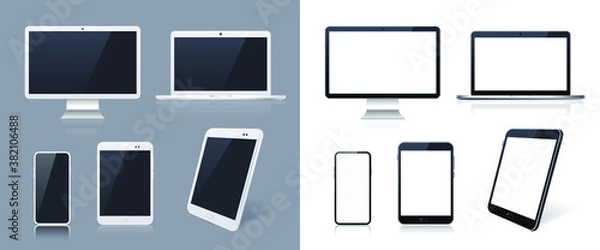 Fototapeta Technological Gadgets on Dark and White Background . Isolated Vector Elements