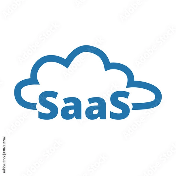 Obraz Software as a service. SaaS technology icon, logo. Packaged software, decentralized application, cloud computing. Gear wheels. Application service. Vector illustration.