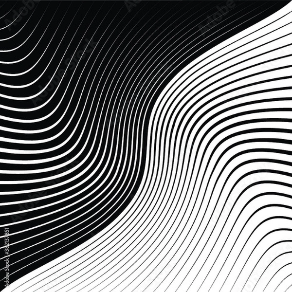 Fototapeta Abstract warped Diagonal Striped Background . Vector curved twisted slanting, waved lines texture
