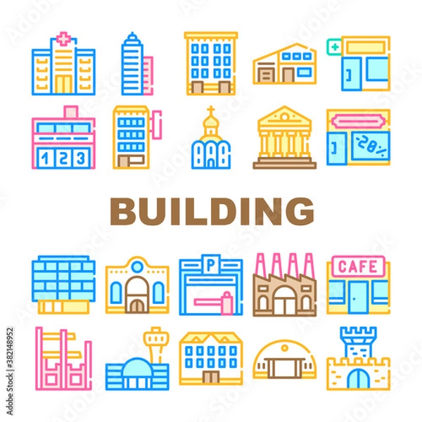 Fototapeta Building Architecture Collection Icons Set Vector Illustrations