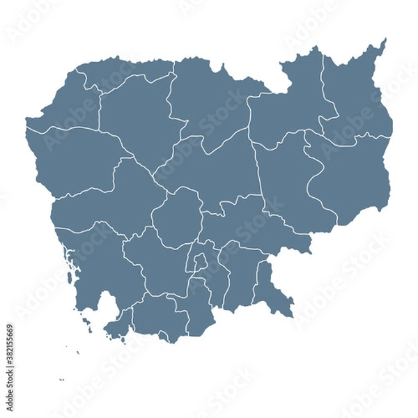 Fototapeta Cambodia Map - Vector Solid Contour and State Regions