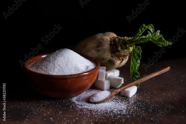 Obraz sugar beet and white sugar with rust background